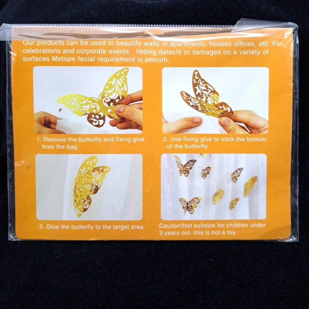 3D Butterfly Stickers Rose Gold 12pc‎ 4.5